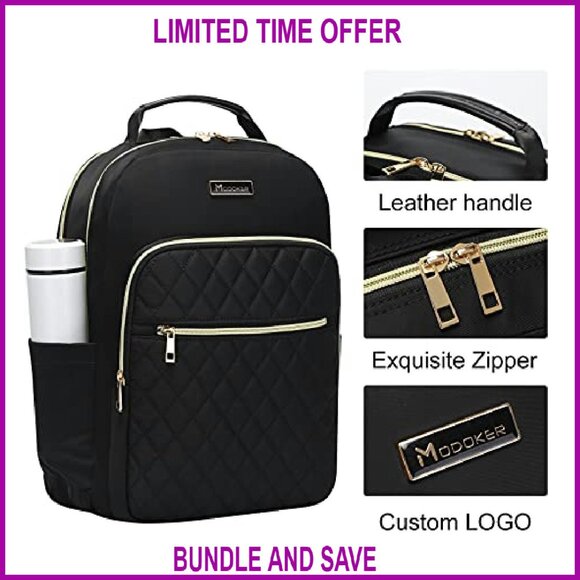 15.6 Inch Laptop Backpack with USB Charging Port, Quilted Work Travel Purse - Picture 4 of 7